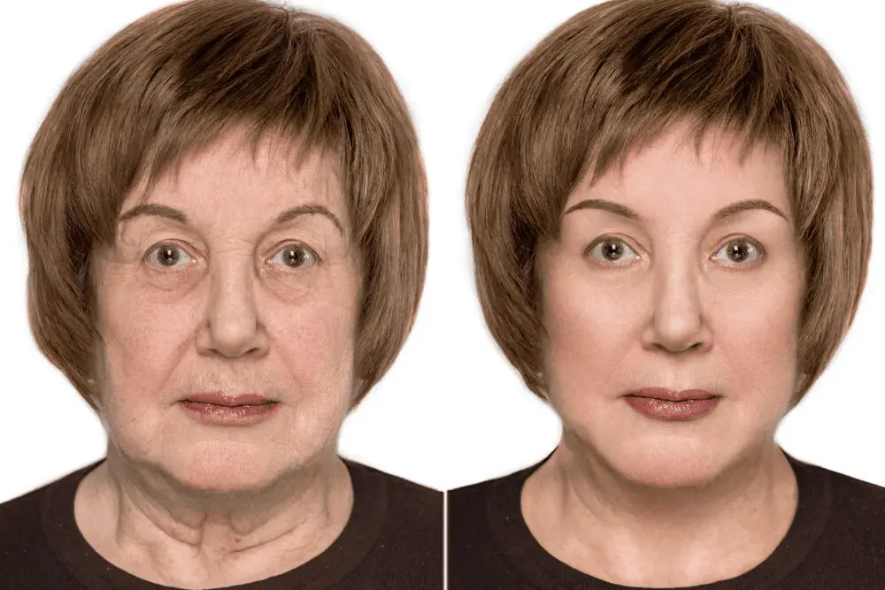 Woman before and after makeup transformation